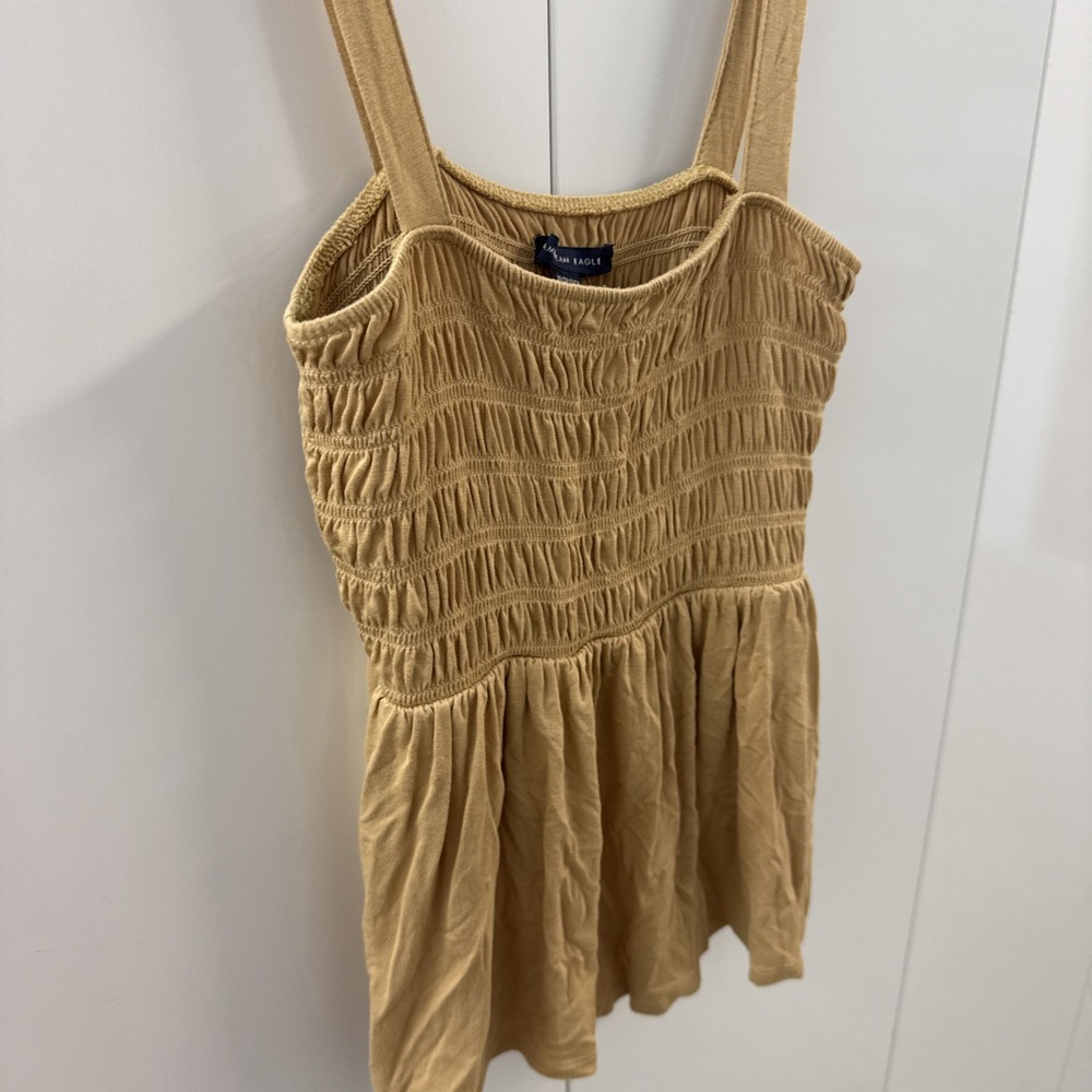 American Eagle Smocked Babydoll Tank Womens XS Tan Boho Coastal Cowgirl Top - Picture 2 of 8